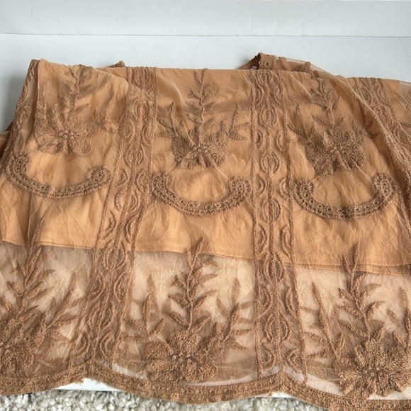 Orange Creek lined lace embroidered scalloped hem boho hippie dress tan/orange - Picture 16 of 16